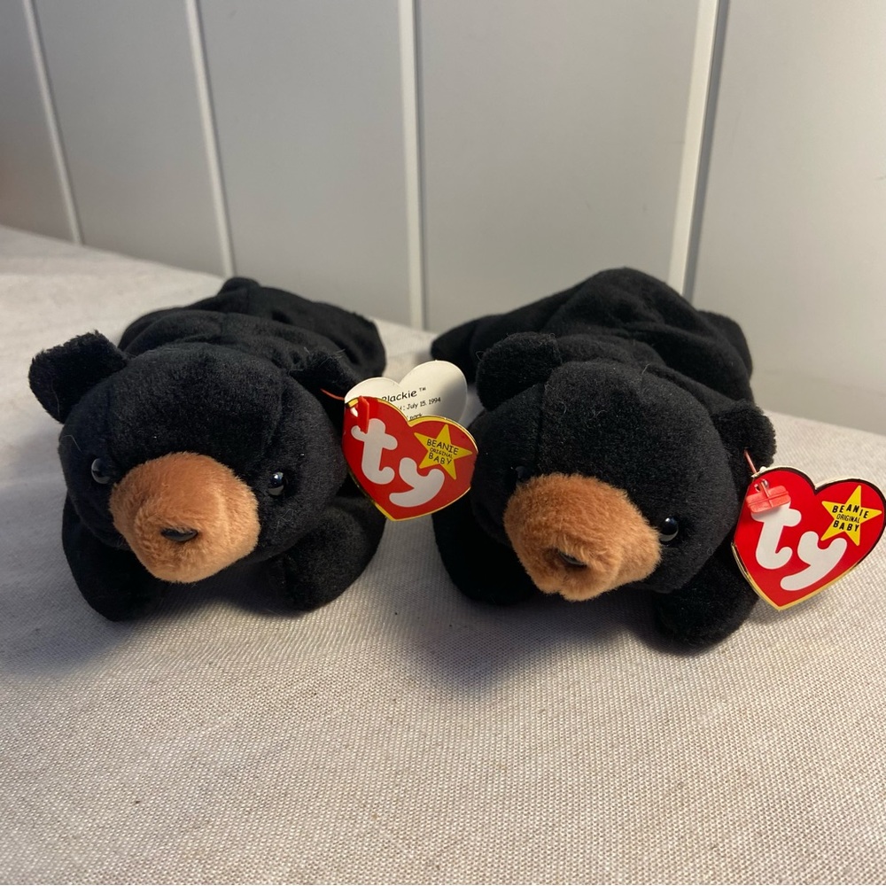 2 Ty Beanie Baby Blackie The Bear Black Plush Toy 1993 Beanie Babies LOT stuffie